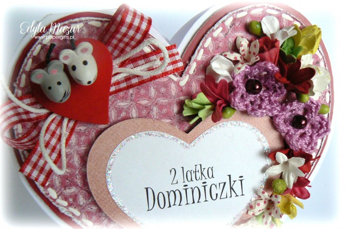 Różowe serce z myszkami na urodziny Dominiczki