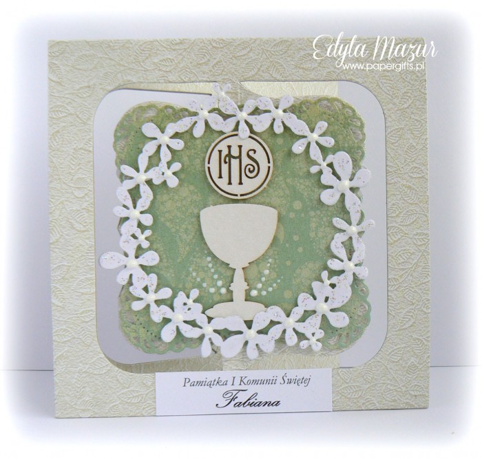 Biało-zielona z wiankiem kwiatów - Pamiątka Komunii Świętej Fabiana