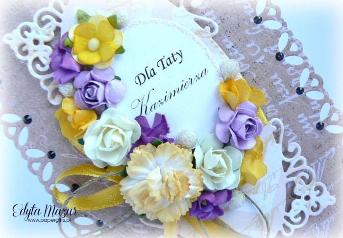 Brązowa z fioletowo-żółtymi kwiatami - Kartka z okazji Dnia Taty1