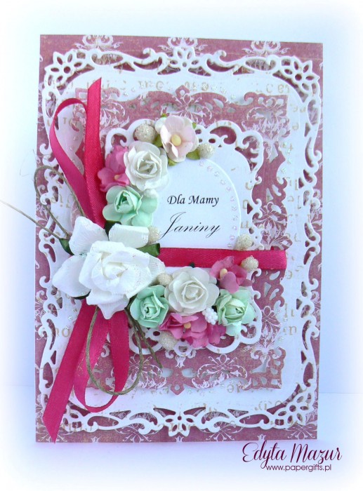 Różowo-biała z zielonym - kartka z okazji Dnia Mamy