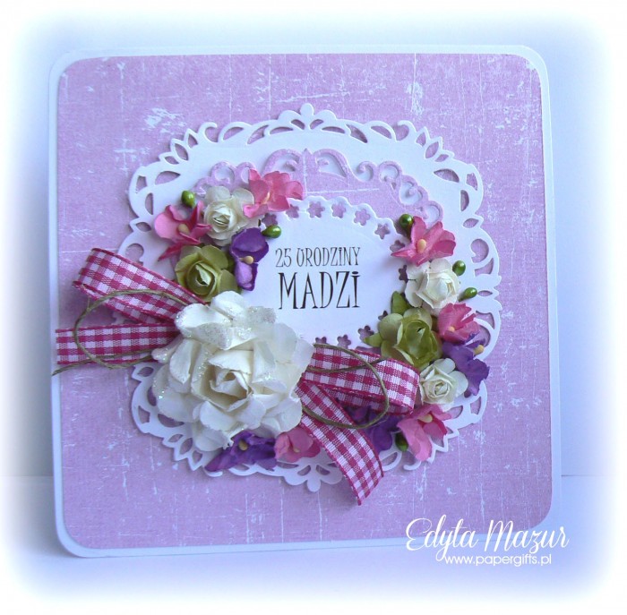Fioletowo-różowa kartka na urodziny Madzi