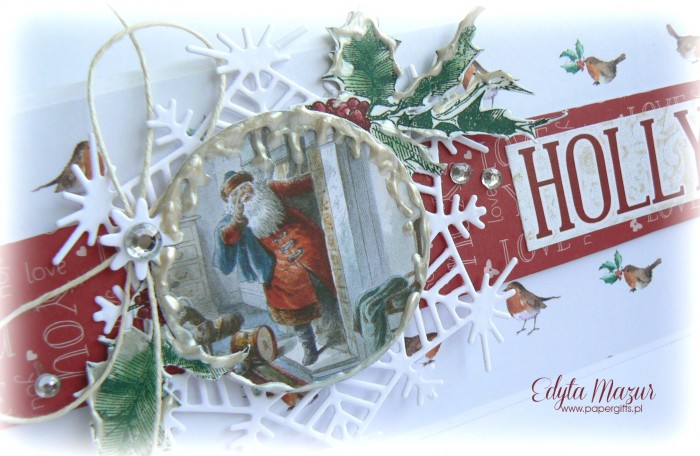 Gałązka ostrokrzewu z Mikołajem - kartka bożonarodzeniowa1