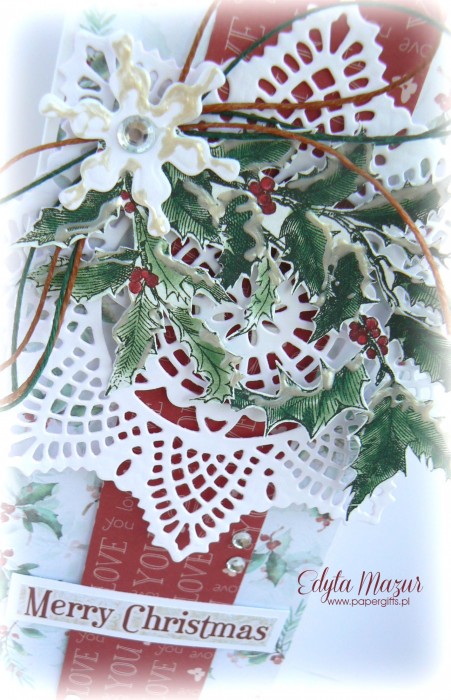 Gałązka ostrokrzewu ze  śnieżynką - kartka bożonarodzeniowa1