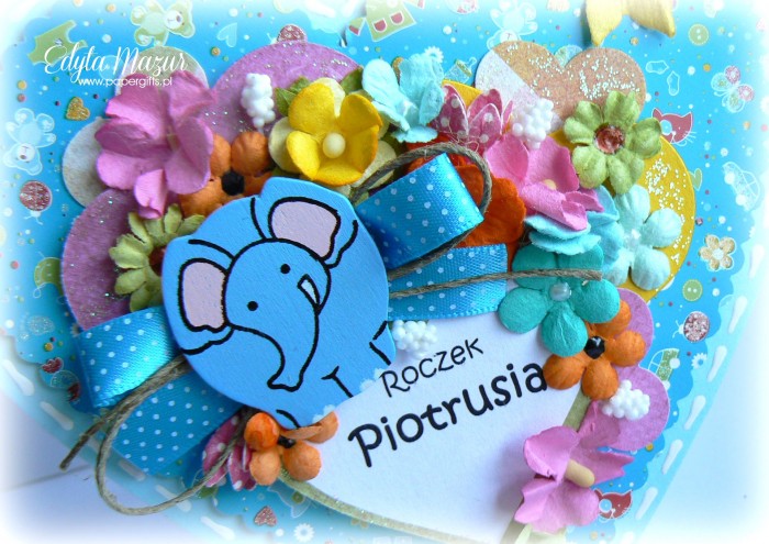 Niebieskie serduszko ze słonikiem - kartka na urodziny Piotrusia1