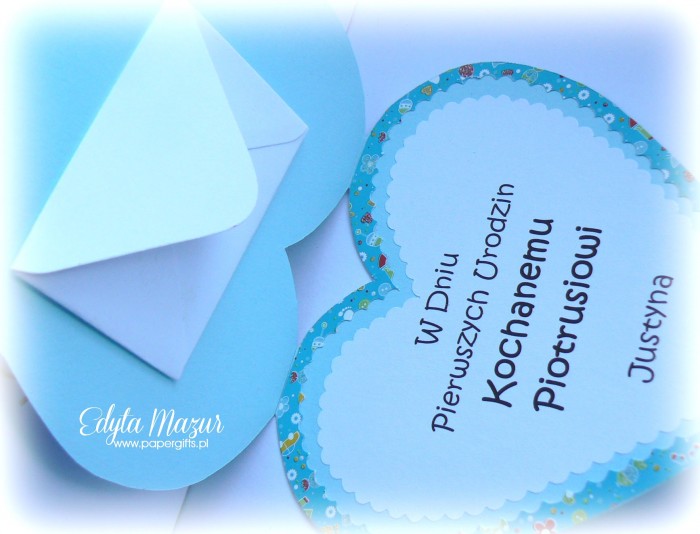 Niebieskie serduszko ze słonikiem - kartka na urodziny Piotrusia2