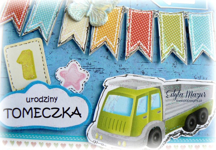 Zielona ciężarówka - kartka na 1 urodziny1