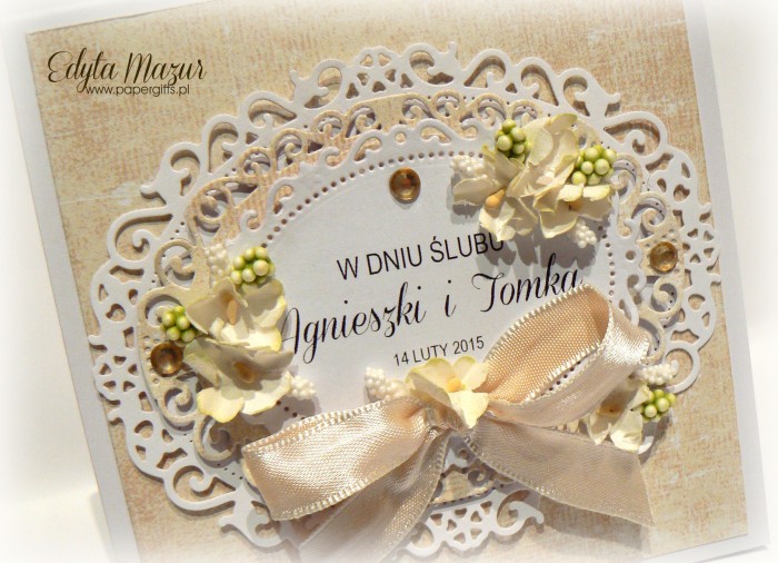 Biało-żóła kartka na ślub Agnieszki i Tomka1