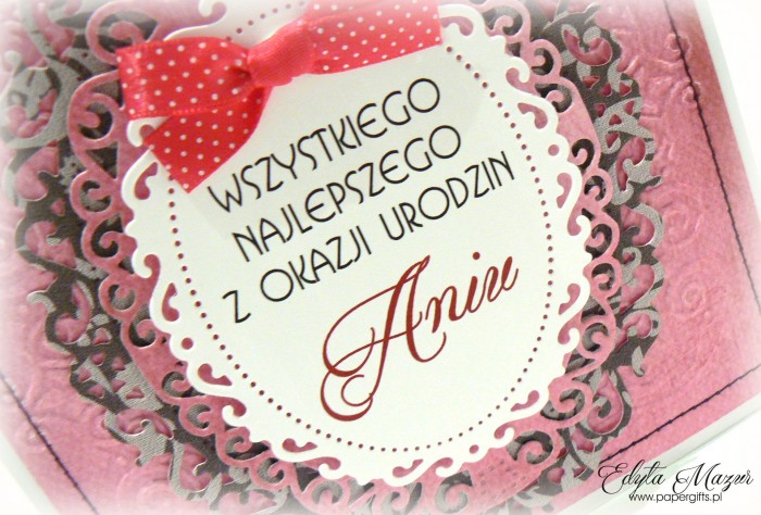 Różowo-szara kartka na urodziny Ani1