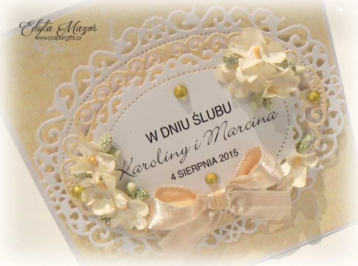 Biało-żółta kartka na ślub Karoliny i Marcina1