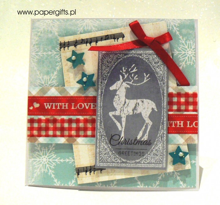 Błękitna z jeleniem - kartka bożonarodzeniowa