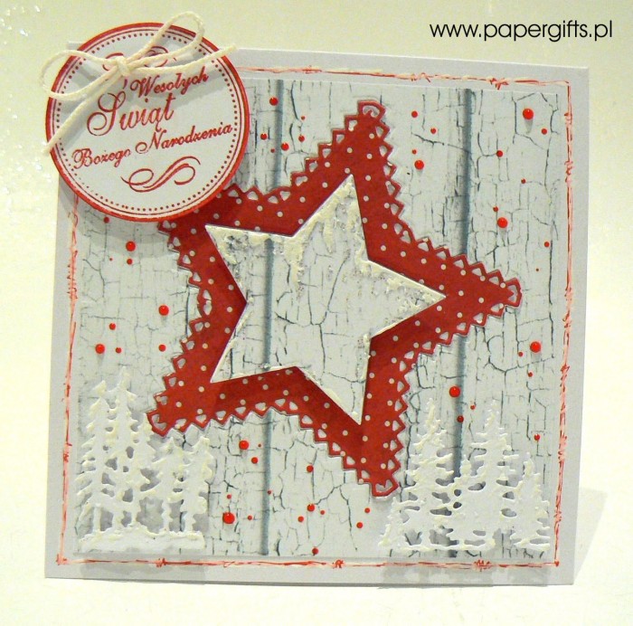 Czerwono-biała gwiazdka - kartka bożonarodzeniowa
