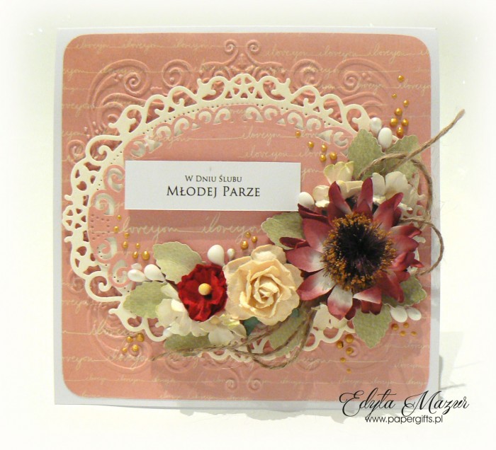 Pudrowy róż z kwiatem rudbekii - kartka ślubna