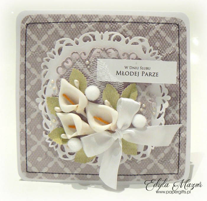 Szaro-biała z liliami - kartka ślubna