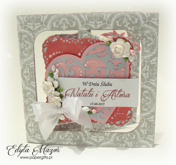 Szaro-różowa kartka na ślub Natalii i Artura