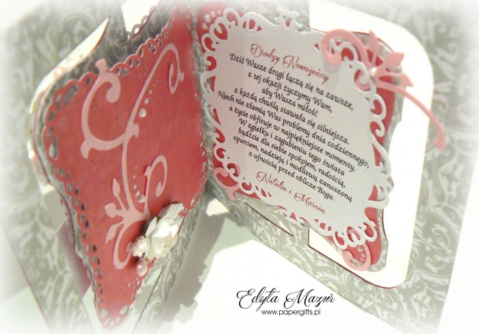 Szaro-różowa kartka na ślub Natalii i Artura1