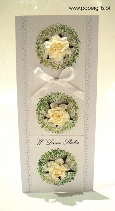 Trzy wianuszki z różami - kartka na ślub