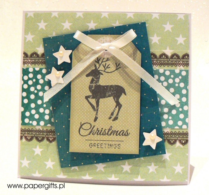 Turkusowo-zielona z jeleniem - kartka bożonarodzeniowa