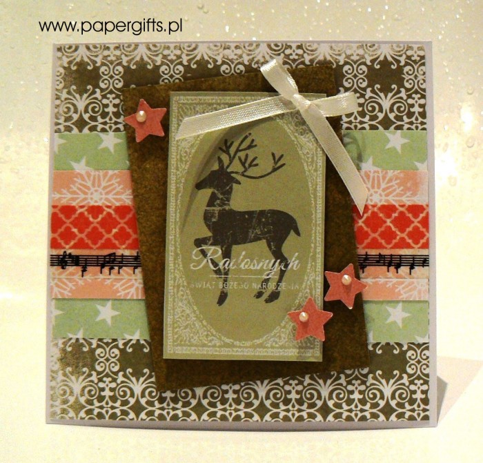 Zielona z jeleniem - kartka bożonarodzeniowa