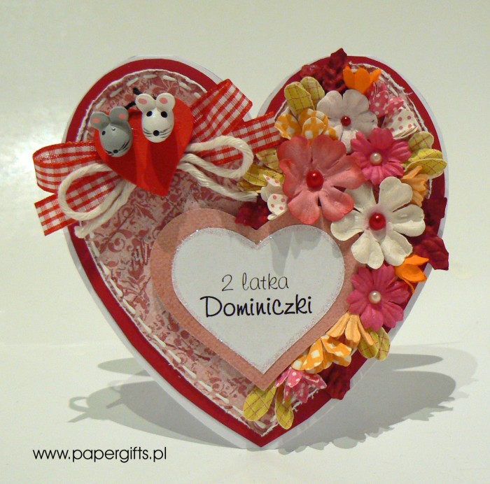 Różowe serce z myszkami na urodziny Dominiczki2