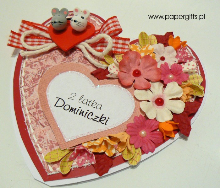 Różowe serce z myszkami na urodziny Dominiczki3